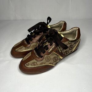 Michael Kors Black Brown & Gold Monogram Trainer Women's Fashion Sneakers NWOT